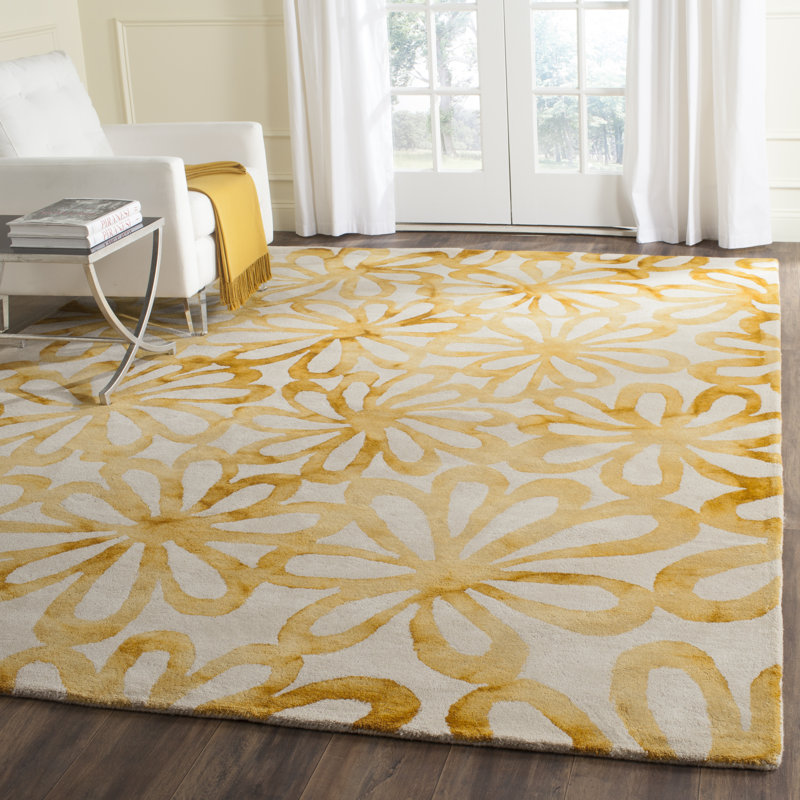 Tapis beige en laine / coton touffeté à la main Narmada, Rectangle 4 pi x 6 pi
