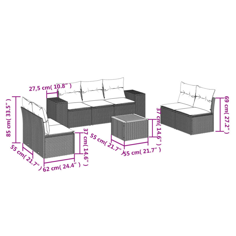 Ensemble de canapé de jardin en rotin poly 8 pièces Vidaxl