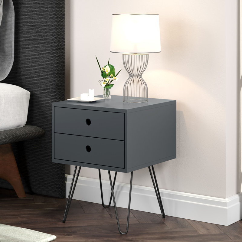 Pair of Irmtraud Premium 2 Drawer Bedside Tables - Set of 2 Stylish Pair of Nightstands, Blue