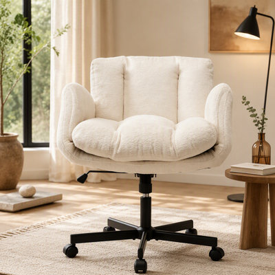 Swivel Office Chair, Height Adjustable Task Chair with Convertible Multi-Position Armrests for Home, Study, Living Room