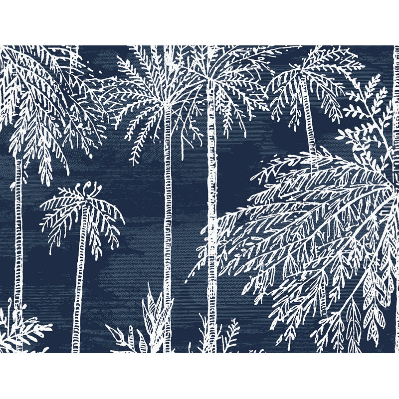 Floral Grass Cloth Wallpaper Roll, Midnight Sky
