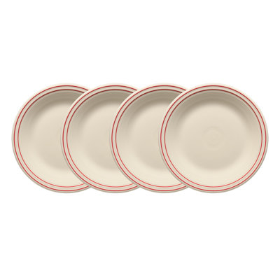 Fiesta Set of 4 Americana Scarlet Band Classic Rim 10 1/2-Inch Dinner Plates