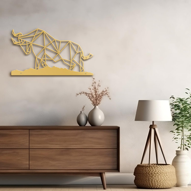 Décoration murale en métal Rhino Warrior Fighting, H 10,62 po x l 18 po x P 0,05 po, Or