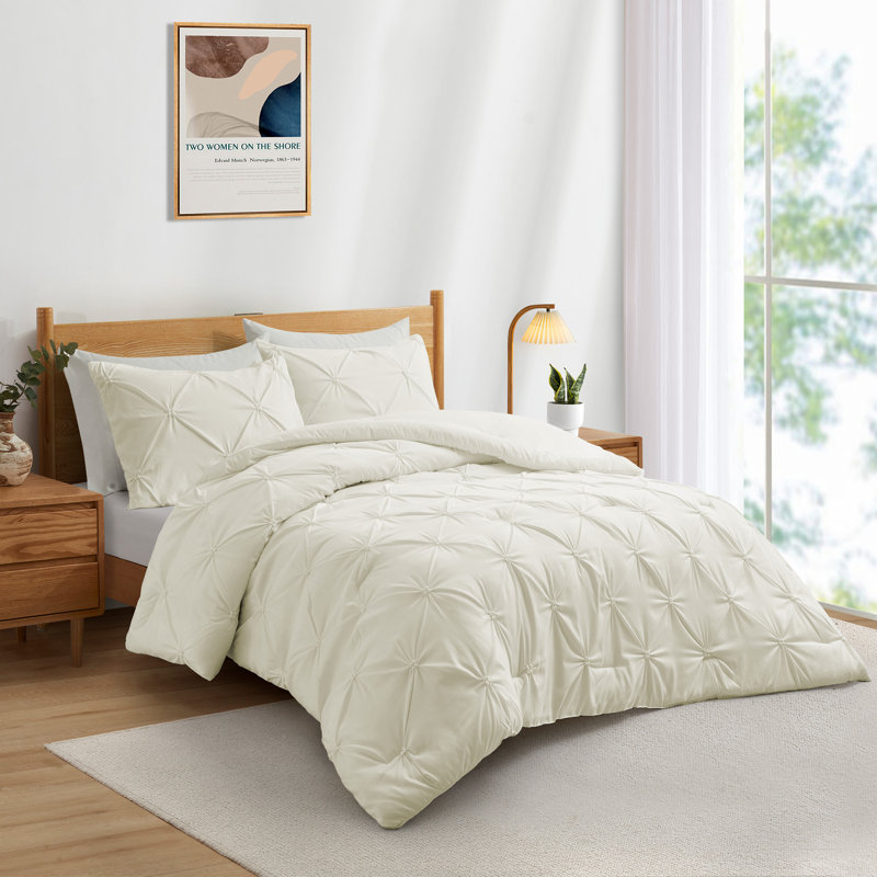 Box Stitch Geometric Shapes Comforter, Full Comforter + 2 Additional Pillowcases, Cream