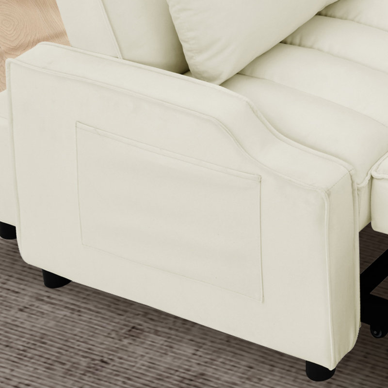 35.48" W Channel Tufted Convertible Chair, Beige Polyester