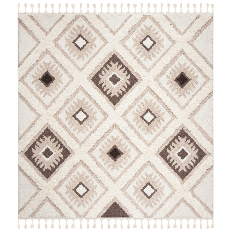 ImraanMoroccan Tassel Shag Geometric Indoor/Outdoor Rug, Square 4'