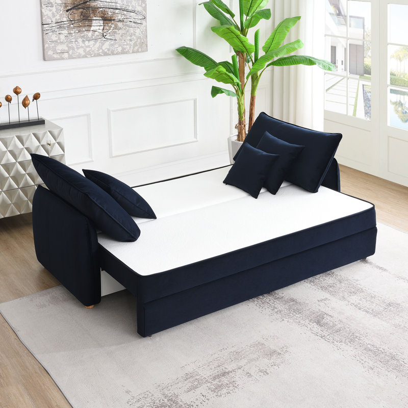 Canapé-lit en tissu Brosius, Bleu, Tissu bleu, H 37,06 po x l 88,02 po x P 34,02 po