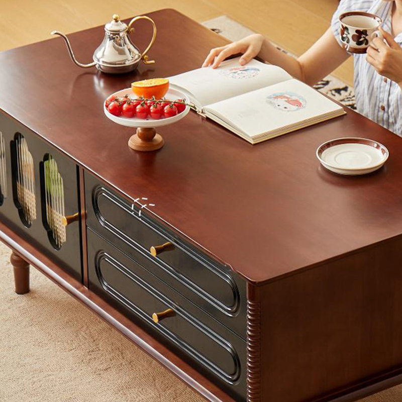 Table basse rétro en bois massif de style français, Brun