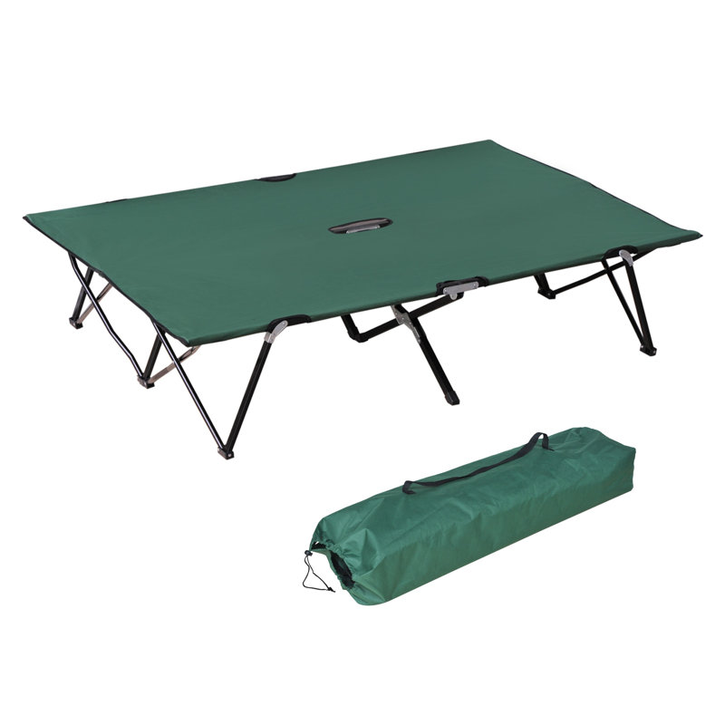 Outsunny 2-Person Folding Camping Cot with Steel Frame, Green
