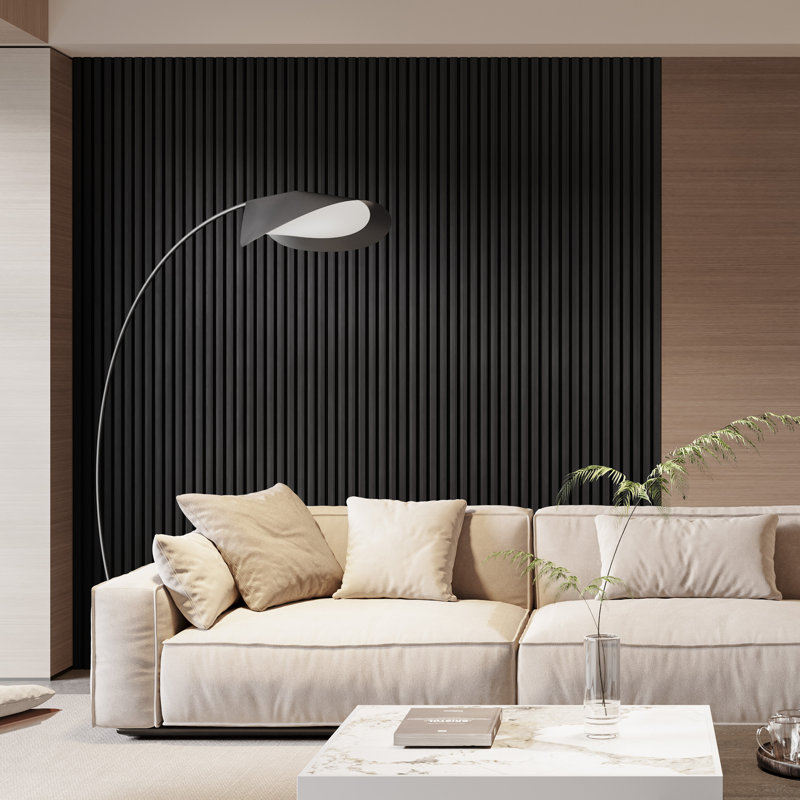  2 PCS x 106"L x 20.5"W Acoustic Slat Wall Panels, Eco-Wood Look for Home/Office Wall & Ceiling, Black