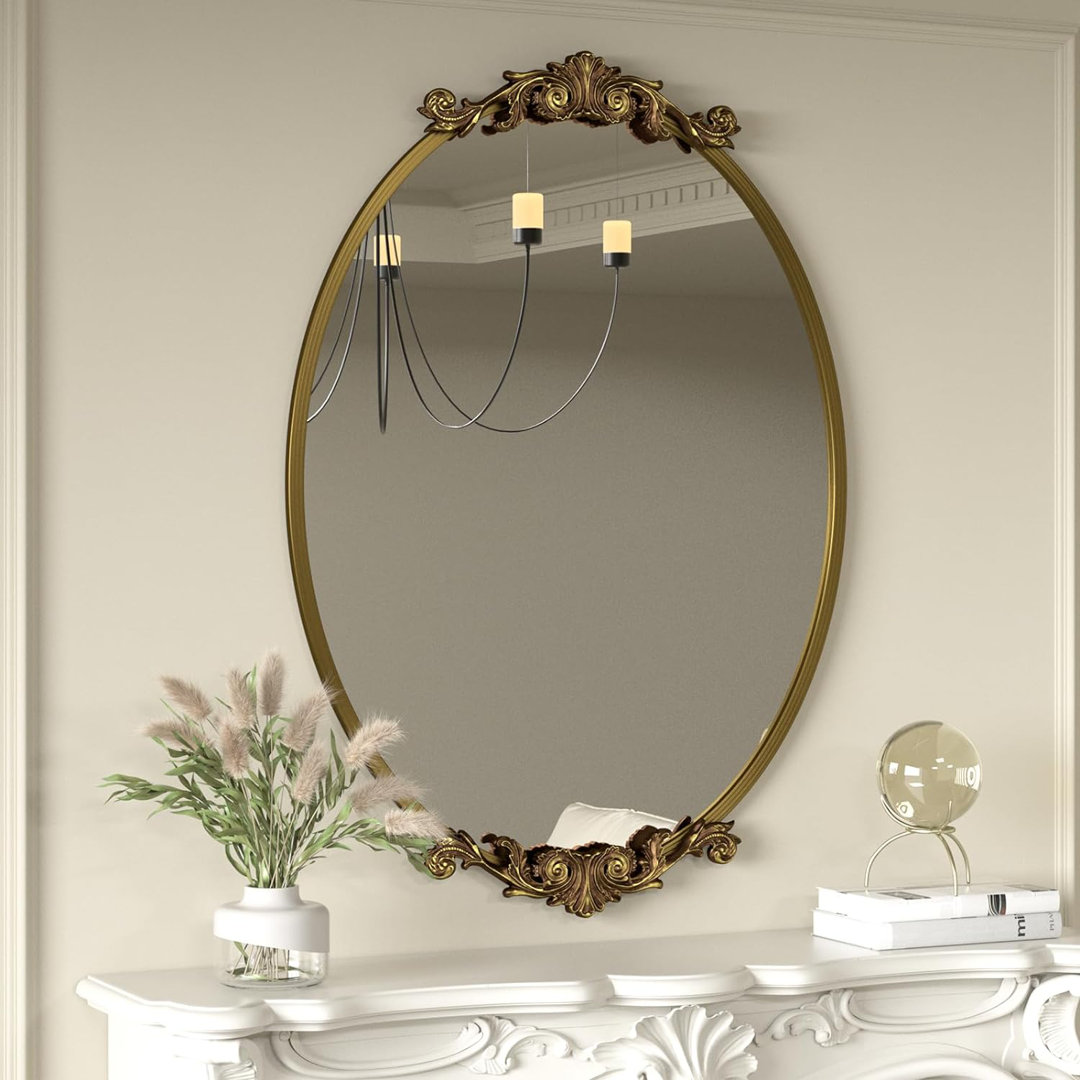 Oval High Quality Aluminum Alloy Framed French Cleat Mounted Baroque Wall Decor Bathroom Vanity Mirror with 3-Year Warranty Charlton Home®