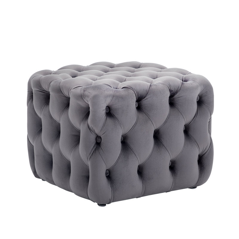 Dion 50cm Wide Velvet Tufted Square Solid Colour Cocktail Ottoman, Grey