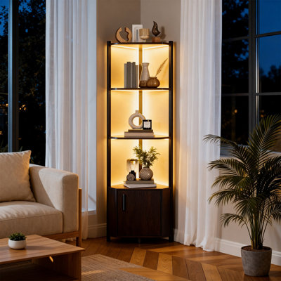 5-Tier Corner Shelf, Modern Space-Saving Storage Rack with Doors