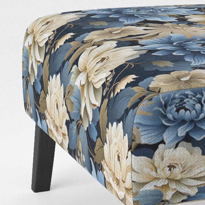 Fauteuil de chambre rembourré bleu et blanc Blooming