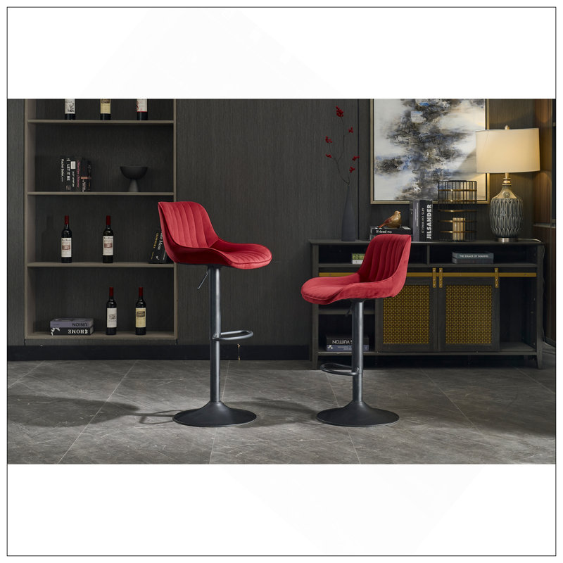 Tabouret de bar chromé à hauteur réglable avec repose-pieds et base pivotants chromés, ensemble de 2, rouge, Rouge, Noir