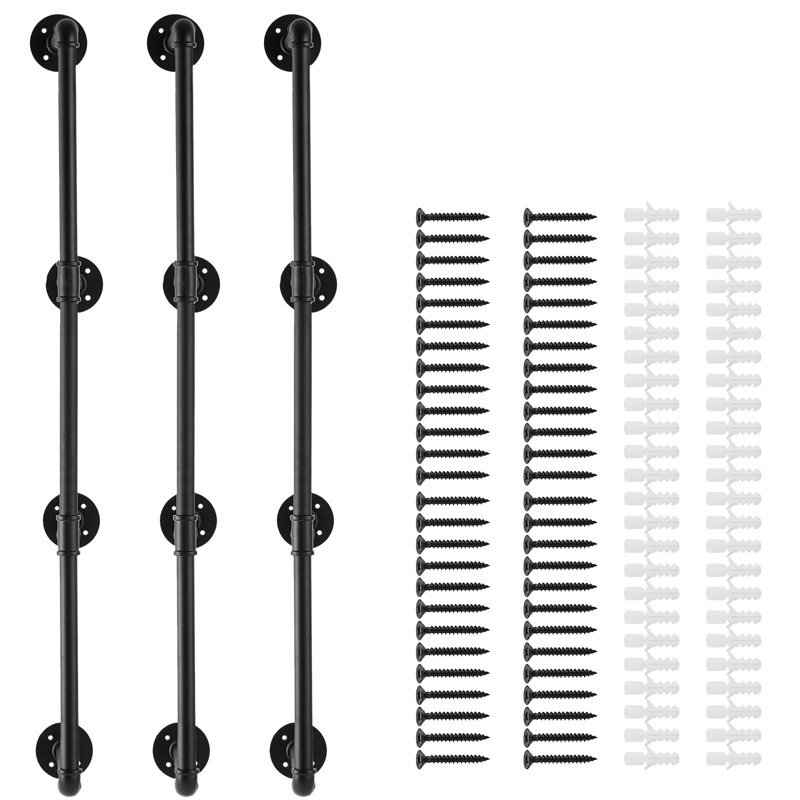 Black Industrial Pipe Wall-Mount Shelf Bracket Set