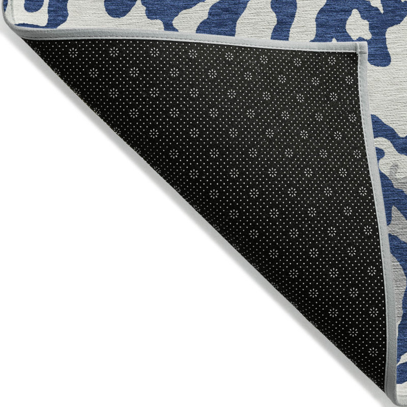 Tapis intérieur lavable à motif animal 9 pi x 12 pi bleu marine et ivoire