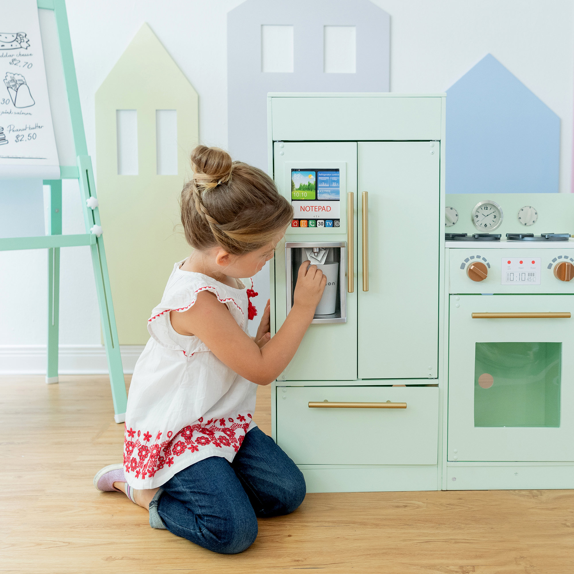 Teamson Kids Little Chef Charlotte Wooden Modular Play Kitchen with Refrigerator, Stove & Sink, Mint