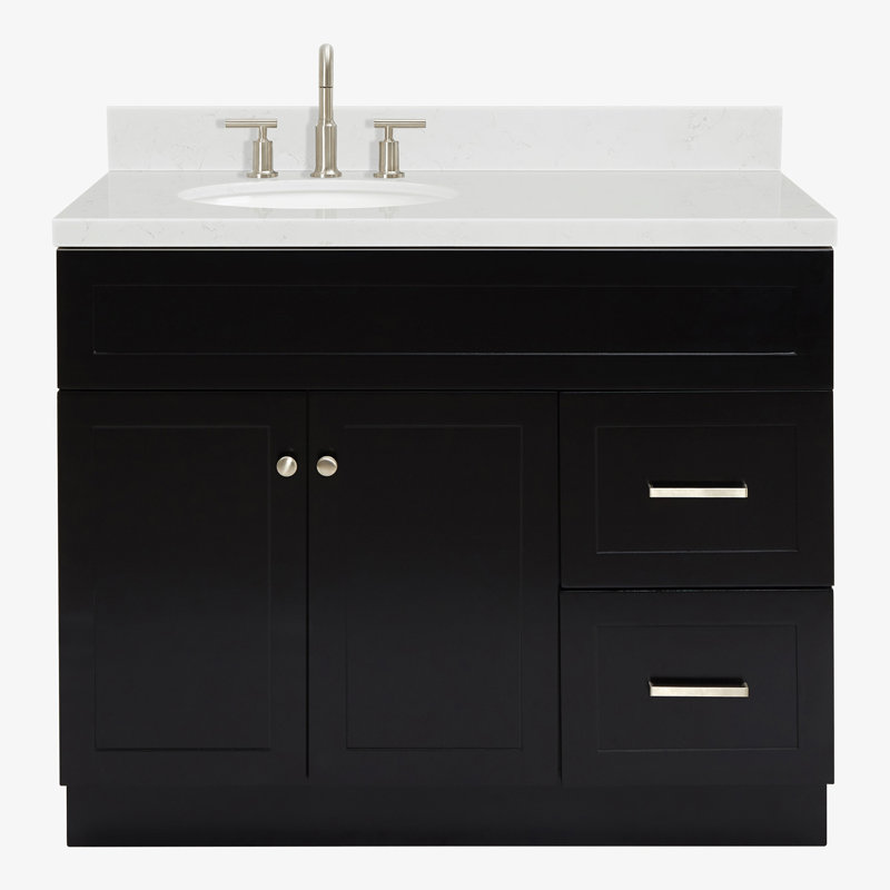 Meuble-lavabo sur pied simple 42 po avec plateau en quartz Abell, Noir
