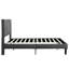 Structure de lit double pleine grandeur, tissu gris, tête de lit, support en bois, sans sommier, lit à assemblage simple, lattes, assemblage facile, support de matelas
