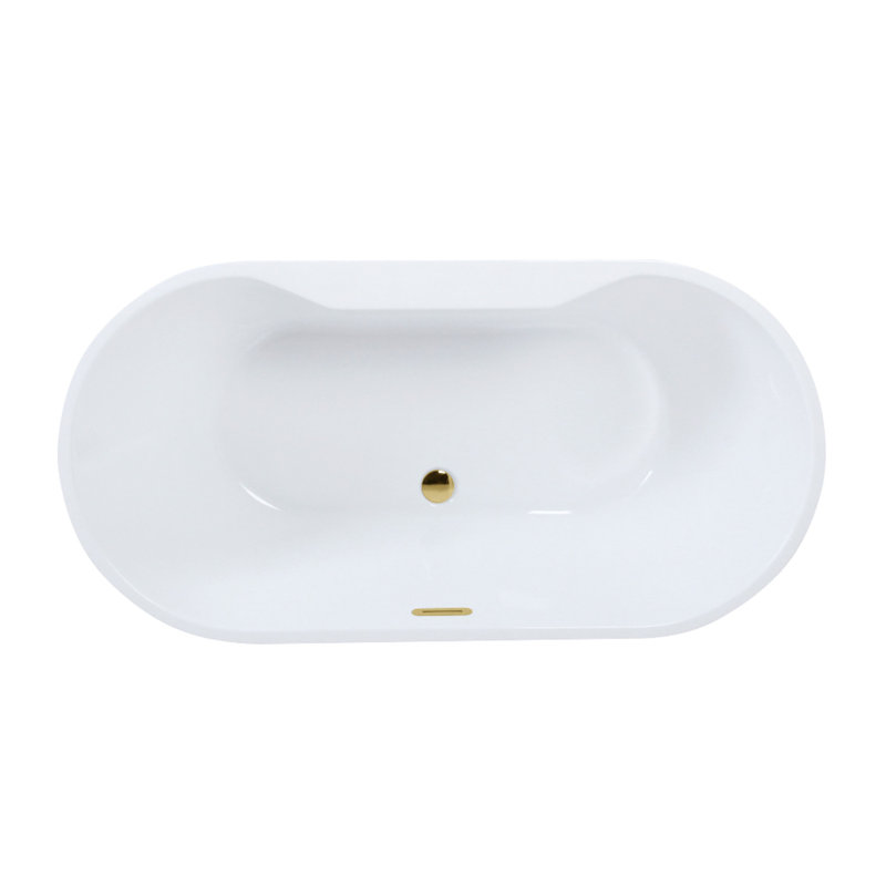 Kingston Brass Aqua Eden 55-Inch Acrylic Oval Double Ended Freestanding Tub With Drain, Polished Brass