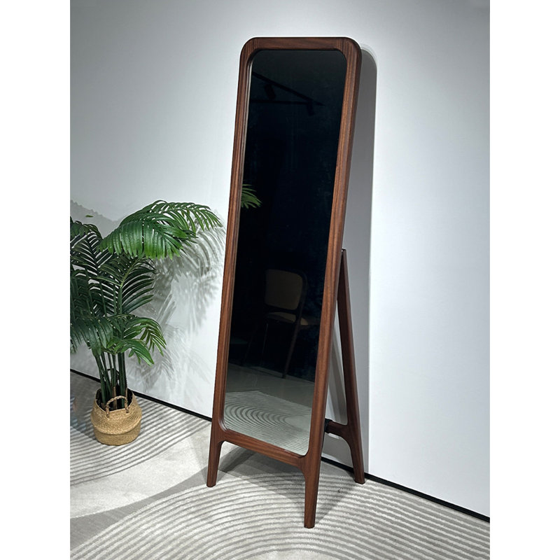 Miroir complet moderne en noyer minimaliste avec support rétractable