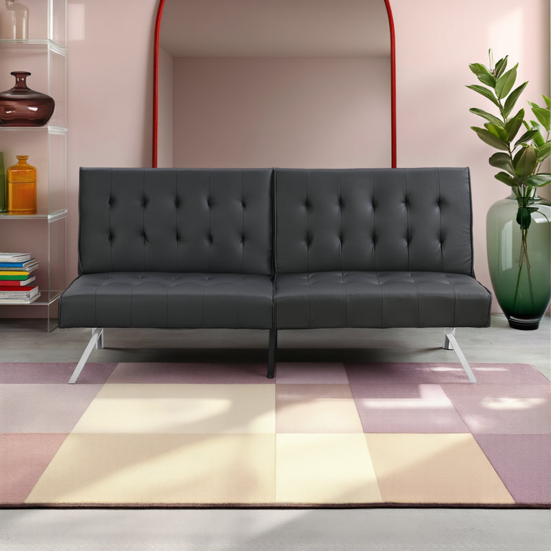 Futon multifonctionnel en polyuréthane noir avec dossier inclinable
