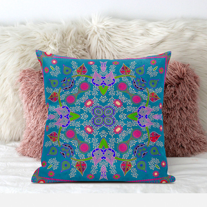 Housse et insert de coussin décoratif en polyester, 18 po x 18 po, Bleu / Rose / Vert