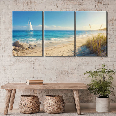 Toile, art tropical, plage, mer, voilier, paysage côtier, paysage, nature, art mural