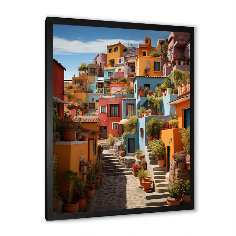 Madeehah Colorful Mexico Colorful Casas This IX sur impression sur toile, H 32 po x l 24 po x P 1 po, Cadre simple noir