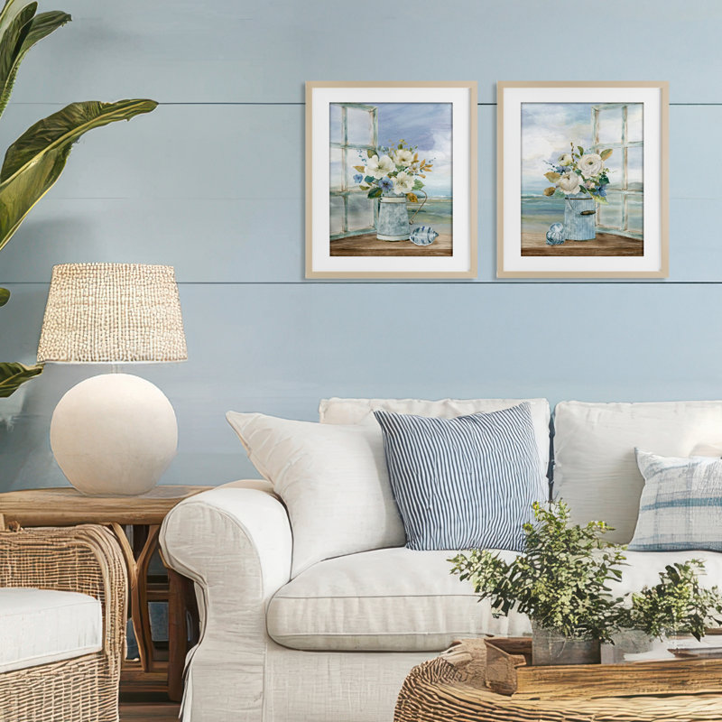 «Seaside Bouquets in Window», ensemble de 2 impressions encadrées sous verre, design par Carol Robinson, H 16 po x l 13 po