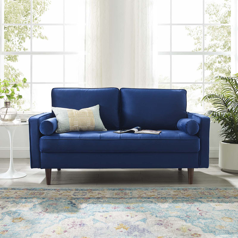 Valour Performance Velvet Loveseat, Navy