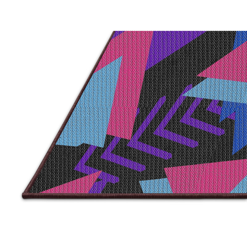 Tapis rose/mauve/bleu tissé à la machine électrique, Rectangle 7 pi x 10 pi