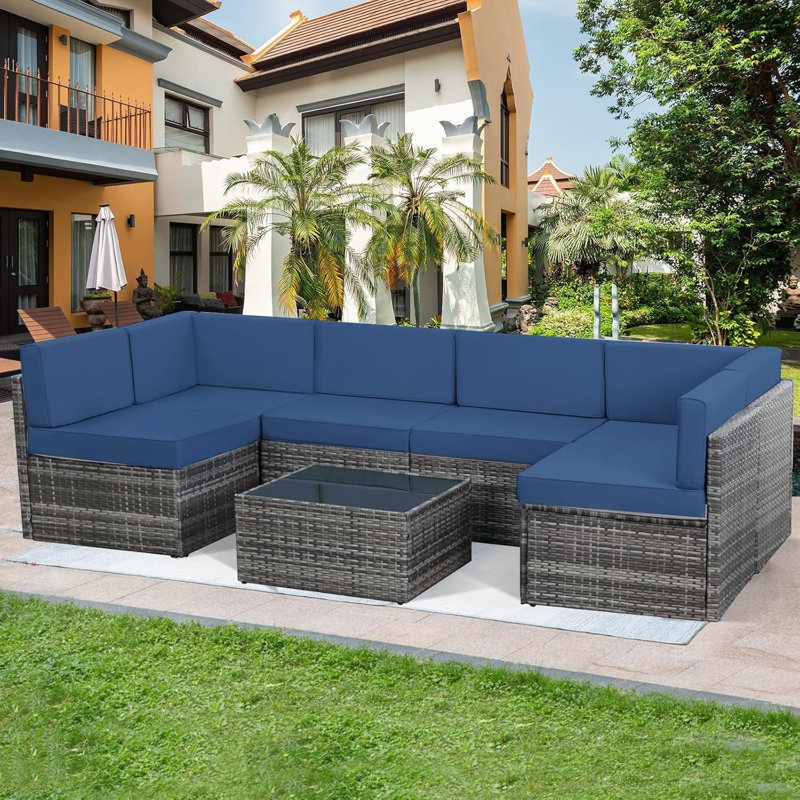 Wicker 6 - Person Garden Lounge Set With Cushions And Cover