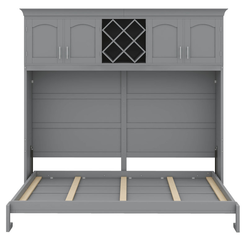Grand lit escamotable avec armoires supérieures spacieuses, Gris
