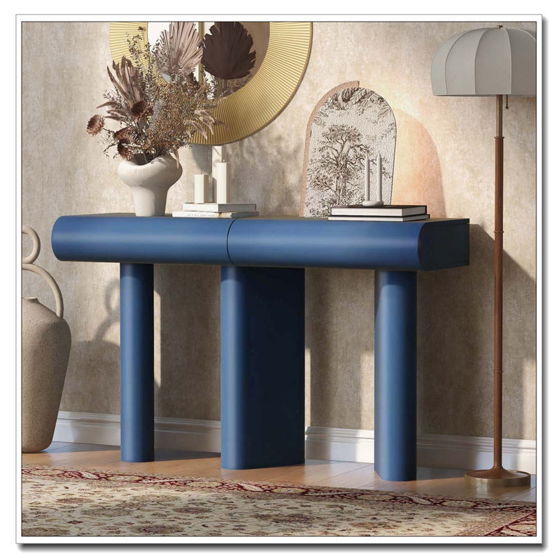 Table d'entrée moderne peinte 47,6 po avec 2 tiroirs courbés, Marine