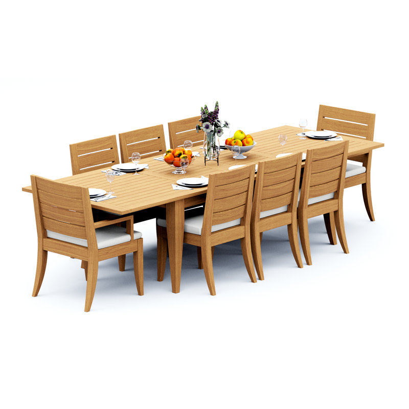 6 Seats 7 Pcs Grade-A Teak Wood Dining Set: 122" Atnas Double Extension Rectangle Table And 6 Atnas  Chairs (2 Arm & 4 Armless Chairs) #11AT2802