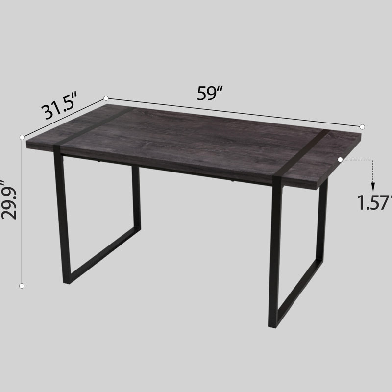 Table de salle à manger rectangulaire, 150 cm, noire, pieds en métal, plateau épais de 3,8 cm, pour 4 à 6 personnes, usage domestique et cuisine, avec structure et plateau épais.