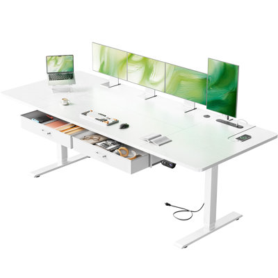 Bureau debout électrique 47 po à hauteur réglable avec tiroirs et station de charge, bureau d'ordinateur pour petits espaces