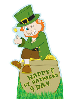 Leprechaun avec un pot d'or en carton grandeur nature