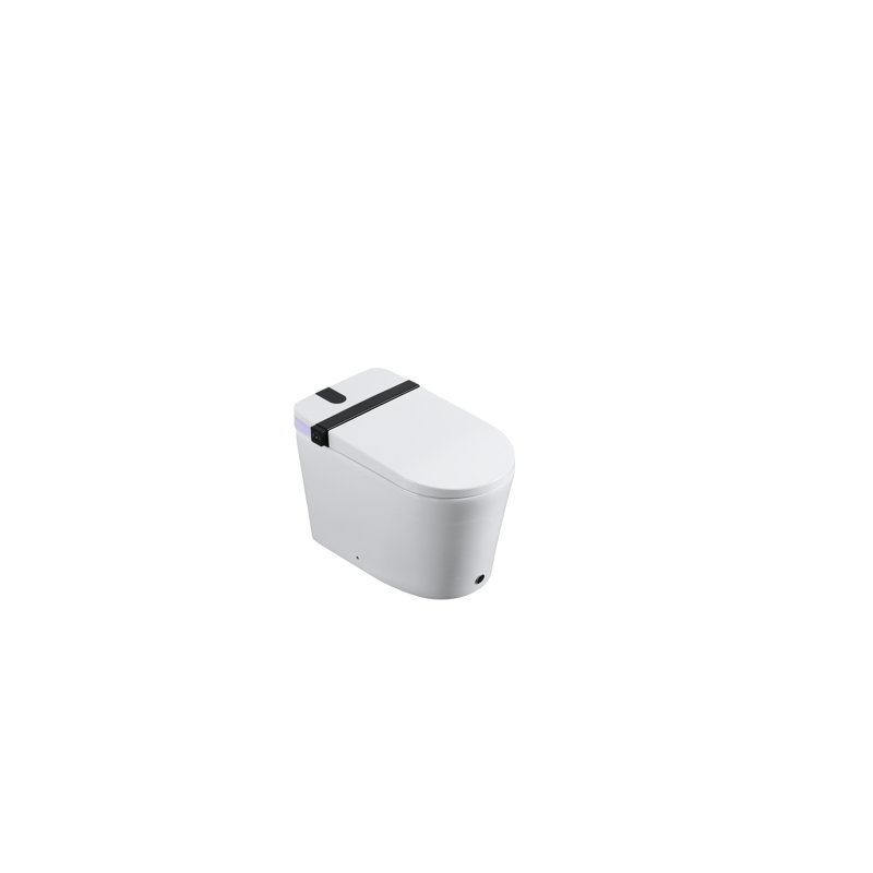 Smart Toilet With Built - In Bidet Seat, Auto Open/Close Foot Sensor, Led Display, Night , Warm Water & Dryer, Revolving Lamp, Side Knob Controls White Modern Ceramic Bathroom Toilet, 27.78 Depth,