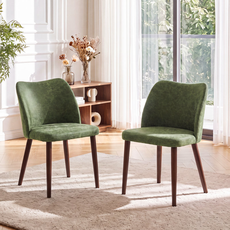 Upholstered Solid Wood Small Dining Chairs - Ergonomic Curve & Plush Padding for Multiple Spaces, Green