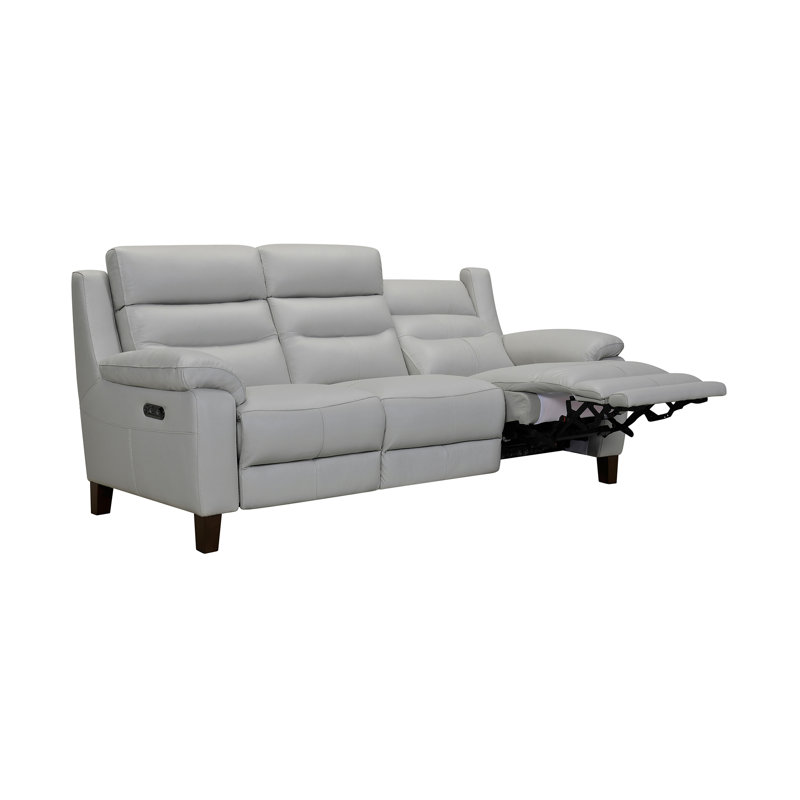 Astrild 81.87" Genuine Leather Pillow top Arm Reclining Sofa, Dove Gray