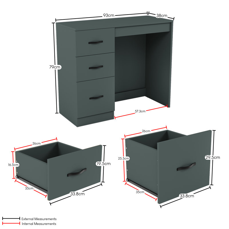 93 cm W Chest of 3 Drawers