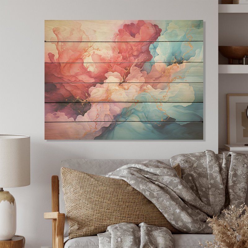 Nuage orage à l'encre liquide paysage I - nuages, art mural sur bois de pin naturel, H 24 po x l 32 po