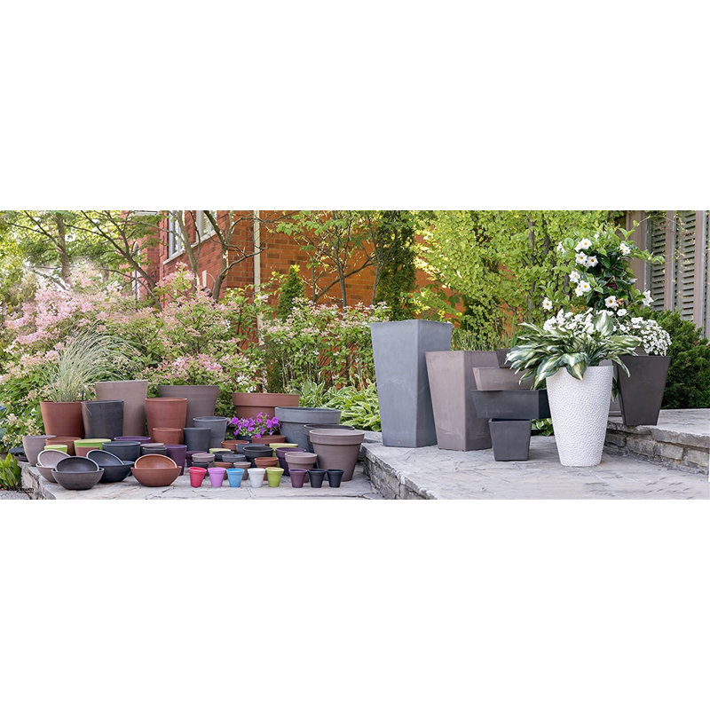 Jardinière en pot composite carrée Cara avec tablette végétale, Noir, 13" H x 6" W x 10" D