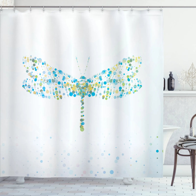 Gansett Dragonfly with Dots Single Shower Curtain, 75" H x 69" W
