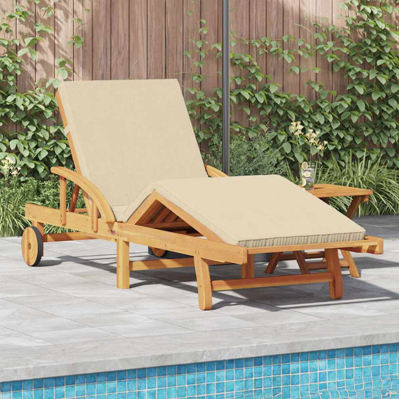 67cm Long Acacia Single Chaise, Beige