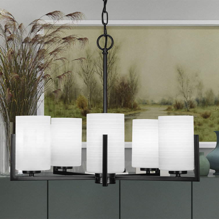 Atlas 5 Light Uplight Chandelier Shown In Graphite Finish With 4” Clear Bubble Glass