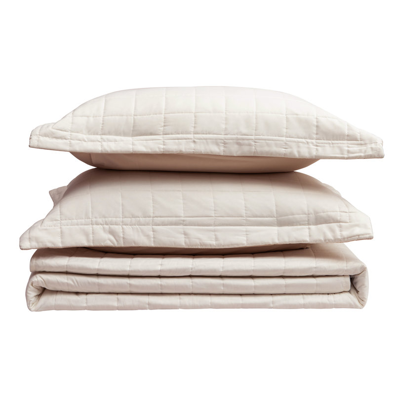 Box-Stitched Two Toned Reversible Quilt Set with Shams, Cream/Sand, Full / Queen Quilt + 2 Standard Shams